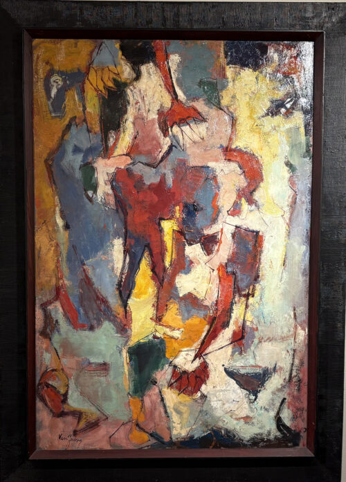 Girl with Dog (Orchestration in Red, Blue & Gold)